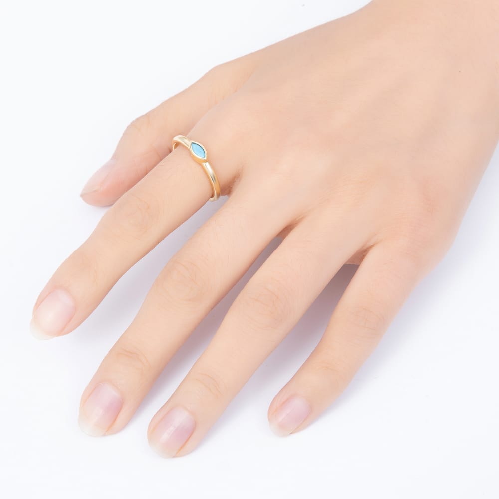 16K Gold Filled Turquoise Marquise CZ Solitaire Open Adjustable Ring | Rings-00395 - Rings-00396