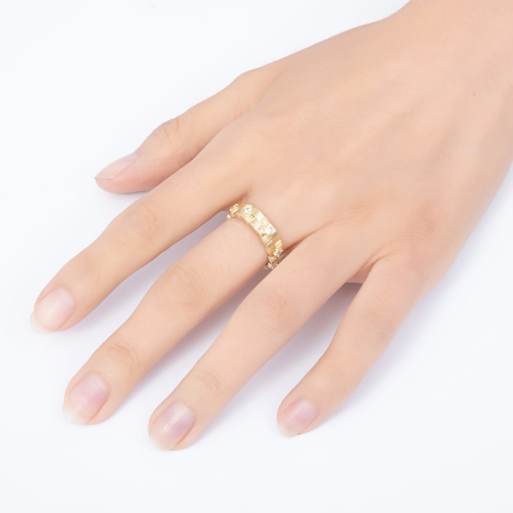 16K Gold Filled Clear Beaded CZ Brushed Woven Lattice Adjustable Ring | Rings-00408