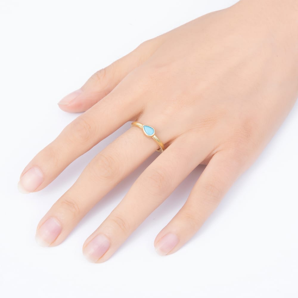 16K Gold Filled Turquoise CZ Teardrop Bezel Open Adjustable Ring | Rings-00393 - Rings-00394