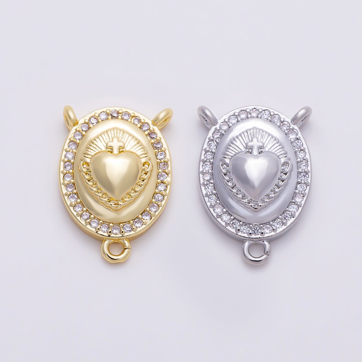 16K Gold Filled 16mm Sacred Heart CZ Rosary Centerpiece Connector | Connectors-00039 - Connectors-00040