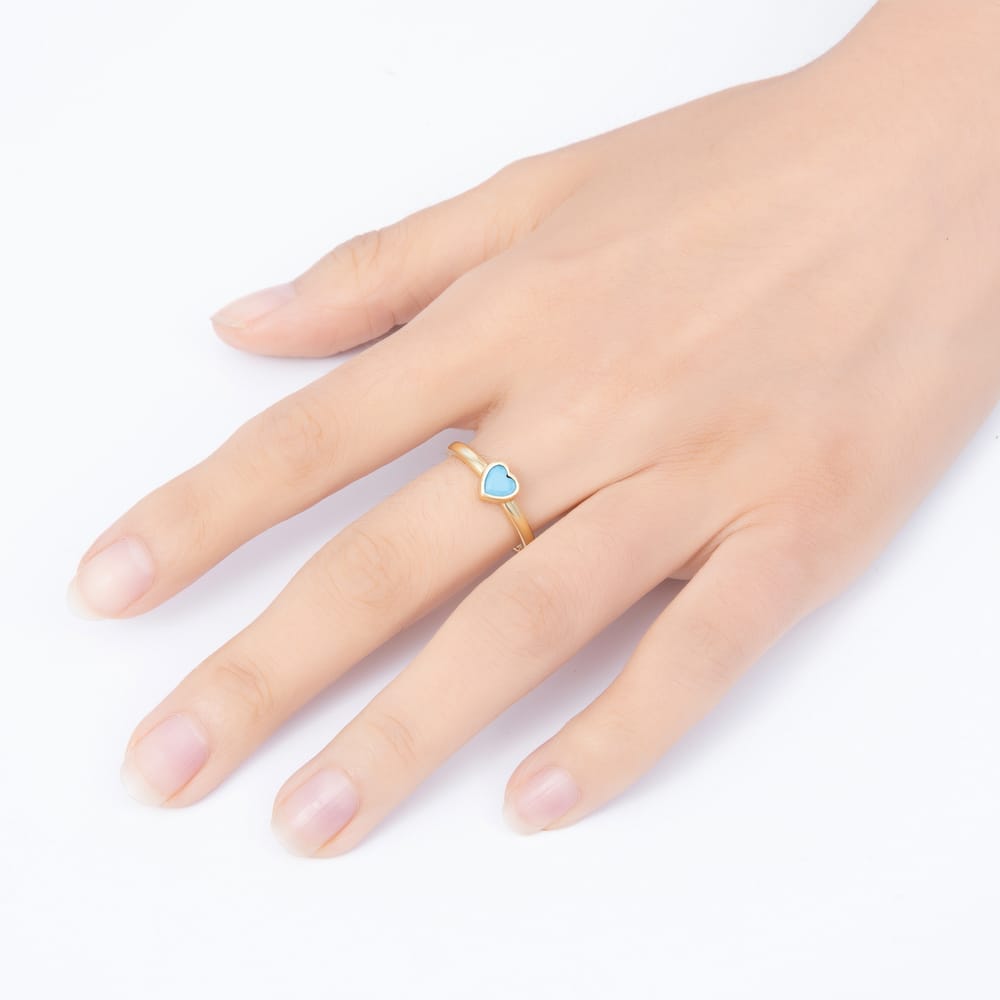 16K Gold Filled Turquoise CZ Heart Solitaire Adjustable Ring | Rings-00390