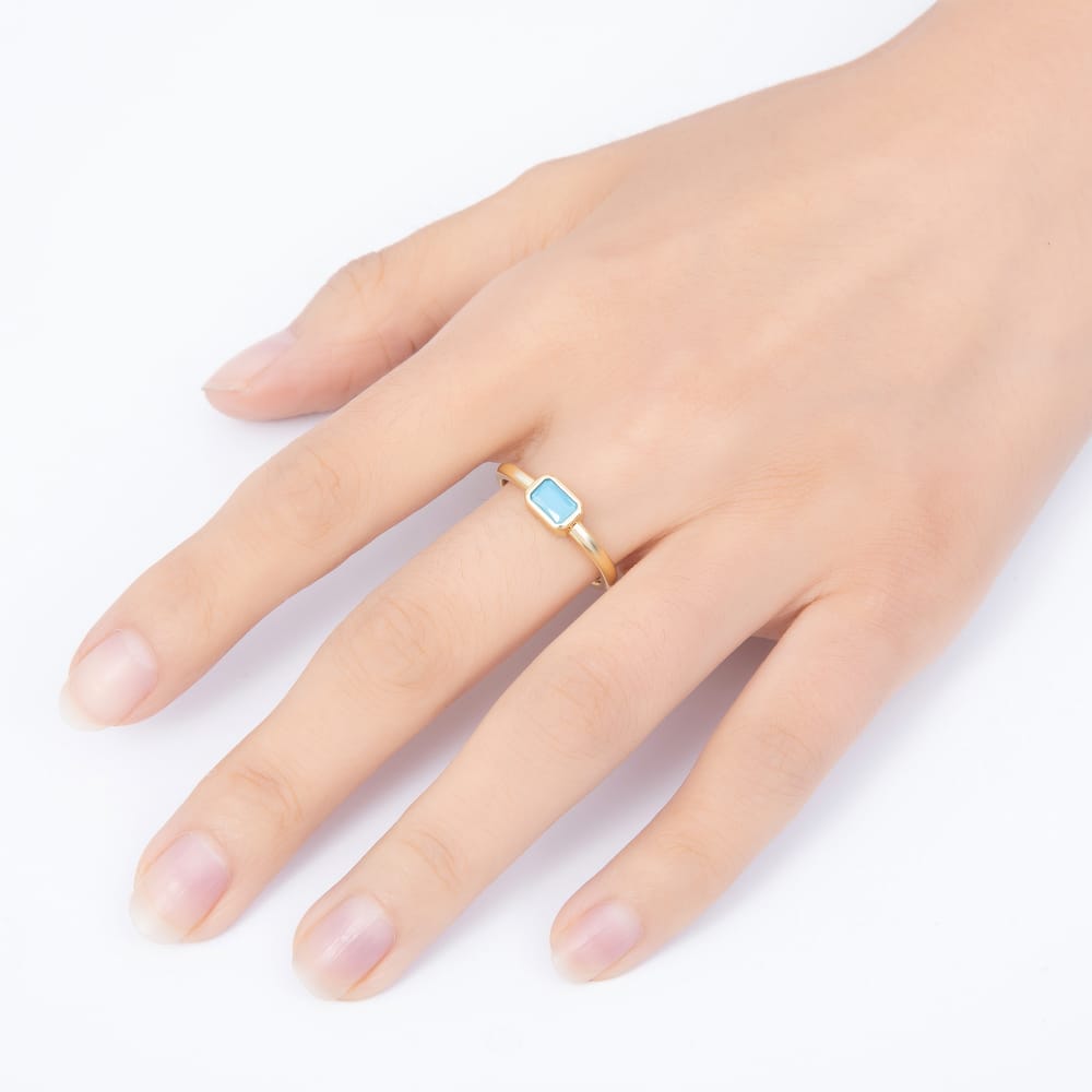 16K Gold Filled Turquoise CZ Rectangular Bezel Open Adjustable Ring | Rings-00391 - Rings-00392