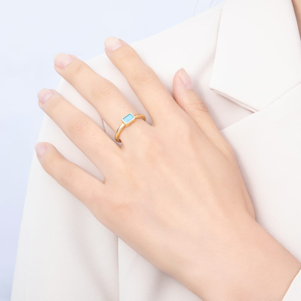 16K Gold Filled Turquoise CZ Rectangular Bezel Open Adjustable Ring | Rings-00391 - Rings-00392