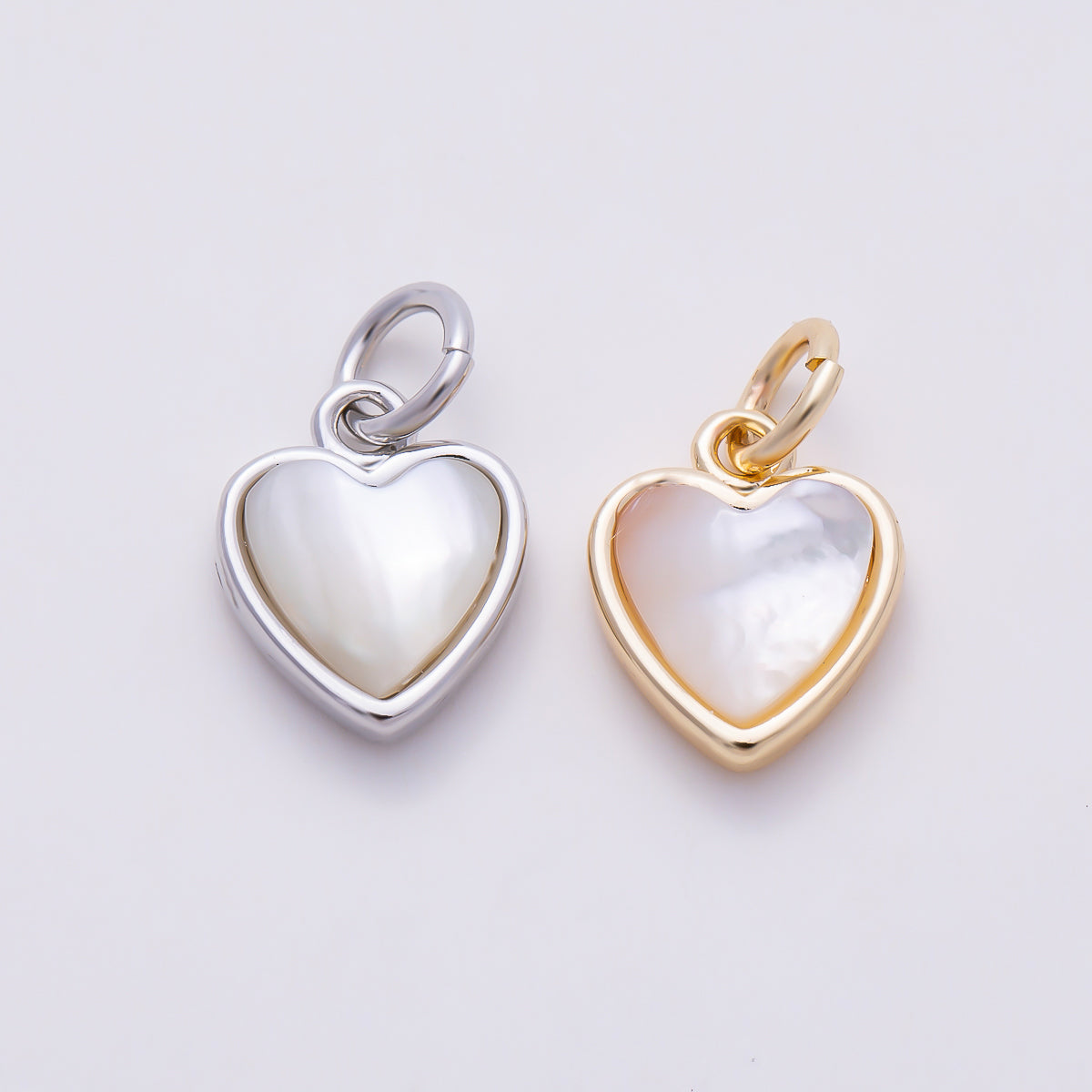 16K Gold Filled 10mm Shell Pearl Heart Bezel Mini Charm in Gold & Silver | Charms-00593 Charms-01519