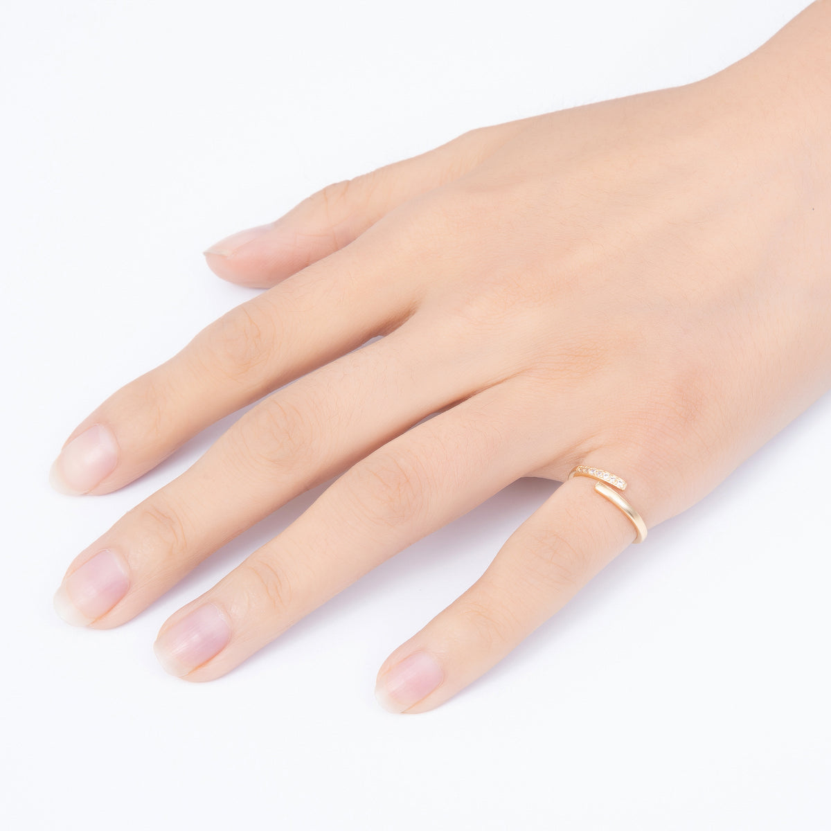 16K Gold Filled Minimalist Micro Paved CZ Asymmetric Bypass Adjustable Pinky Ring | Rings-00383