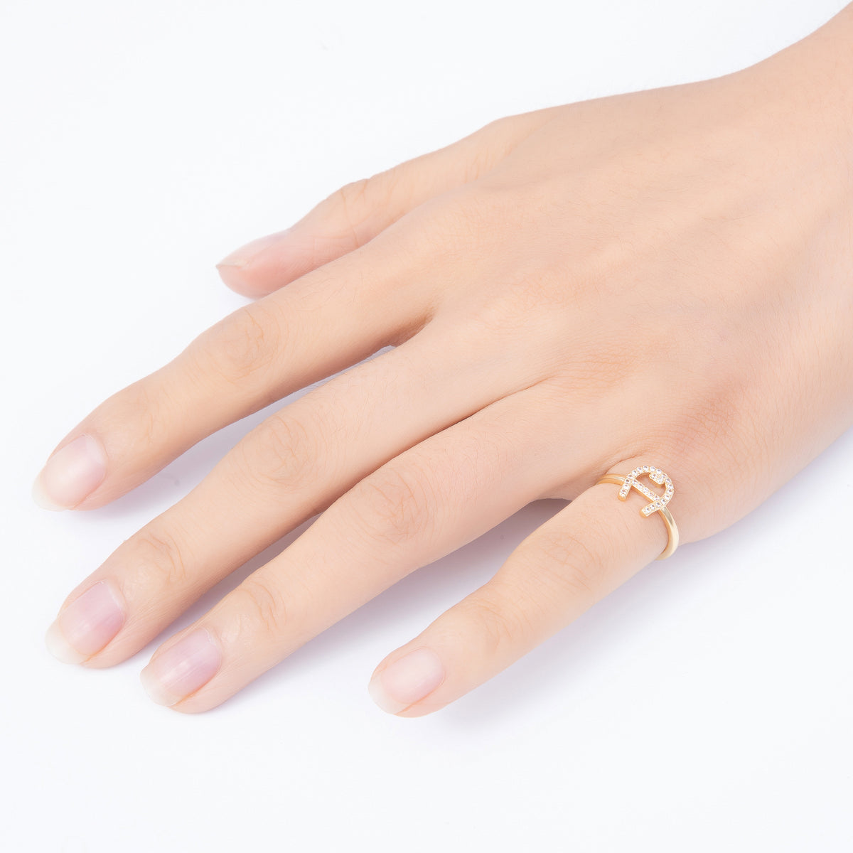 16K Gold Filled Micro Paved CZ Horseshoe Lucky Adjustable Pinky Ring | Rings-00378