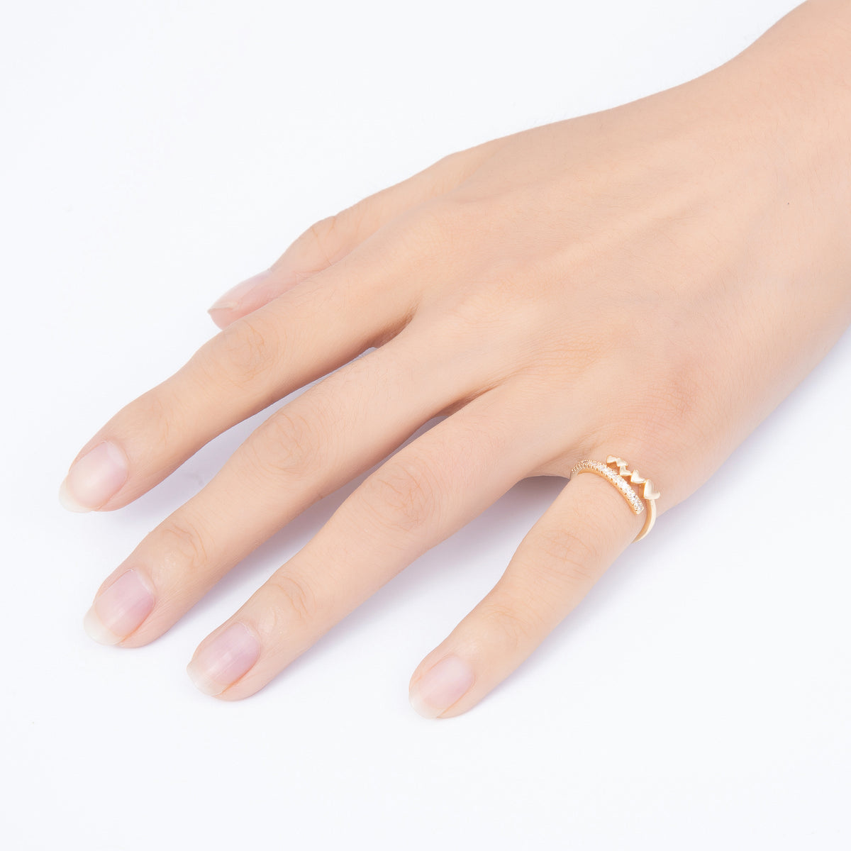 16K Gold Filled Micro Paved CZ Multiple Heart Adjustable Pinky Ring | Rings-00387