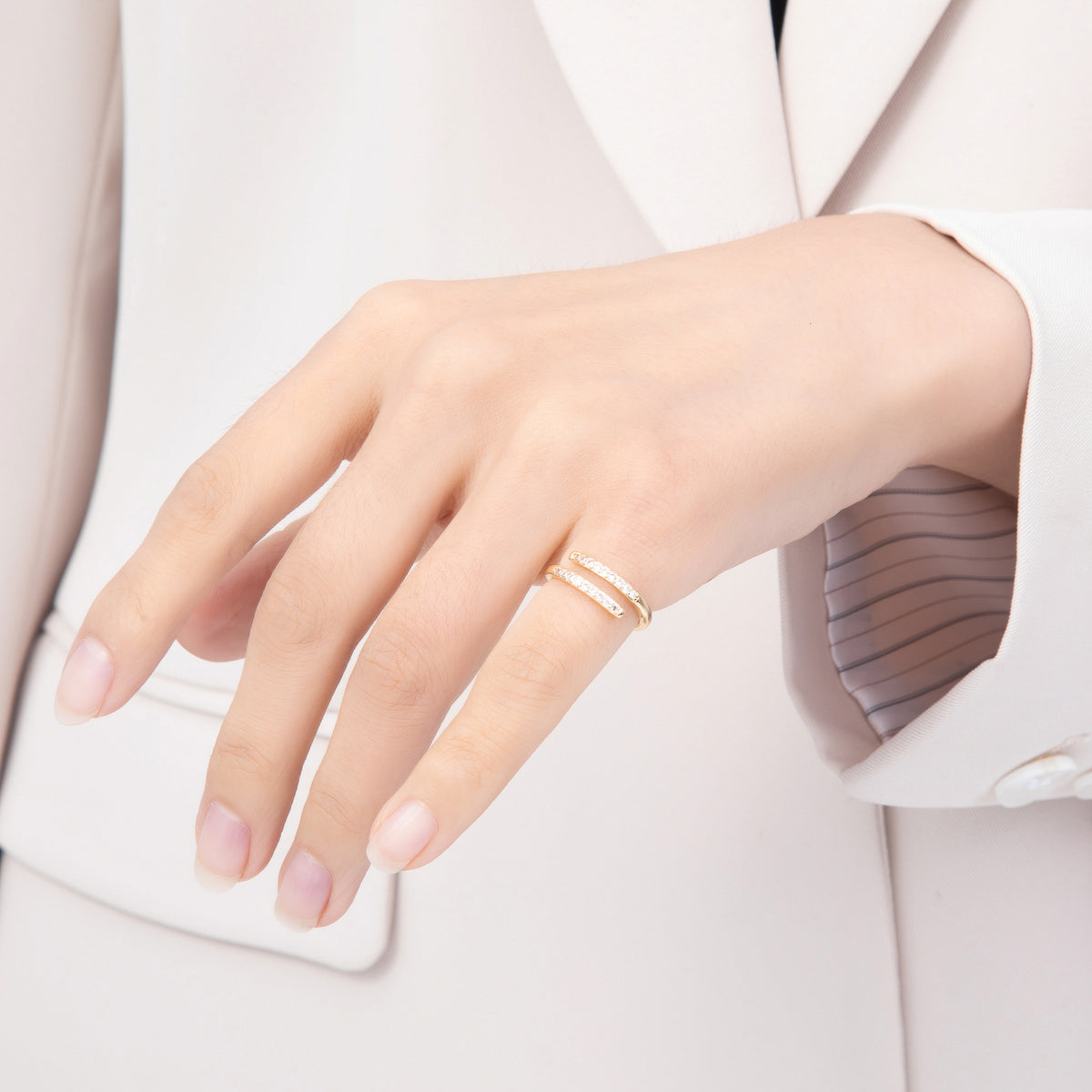 16K Gold Filled Double Lined Micro Paved CZ Adjustable Ring | Rings-00377