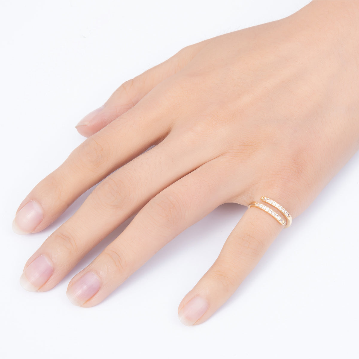 16K Gold Filled Double Lined Micro Paved CZ Adjustable Ring | Rings-00377