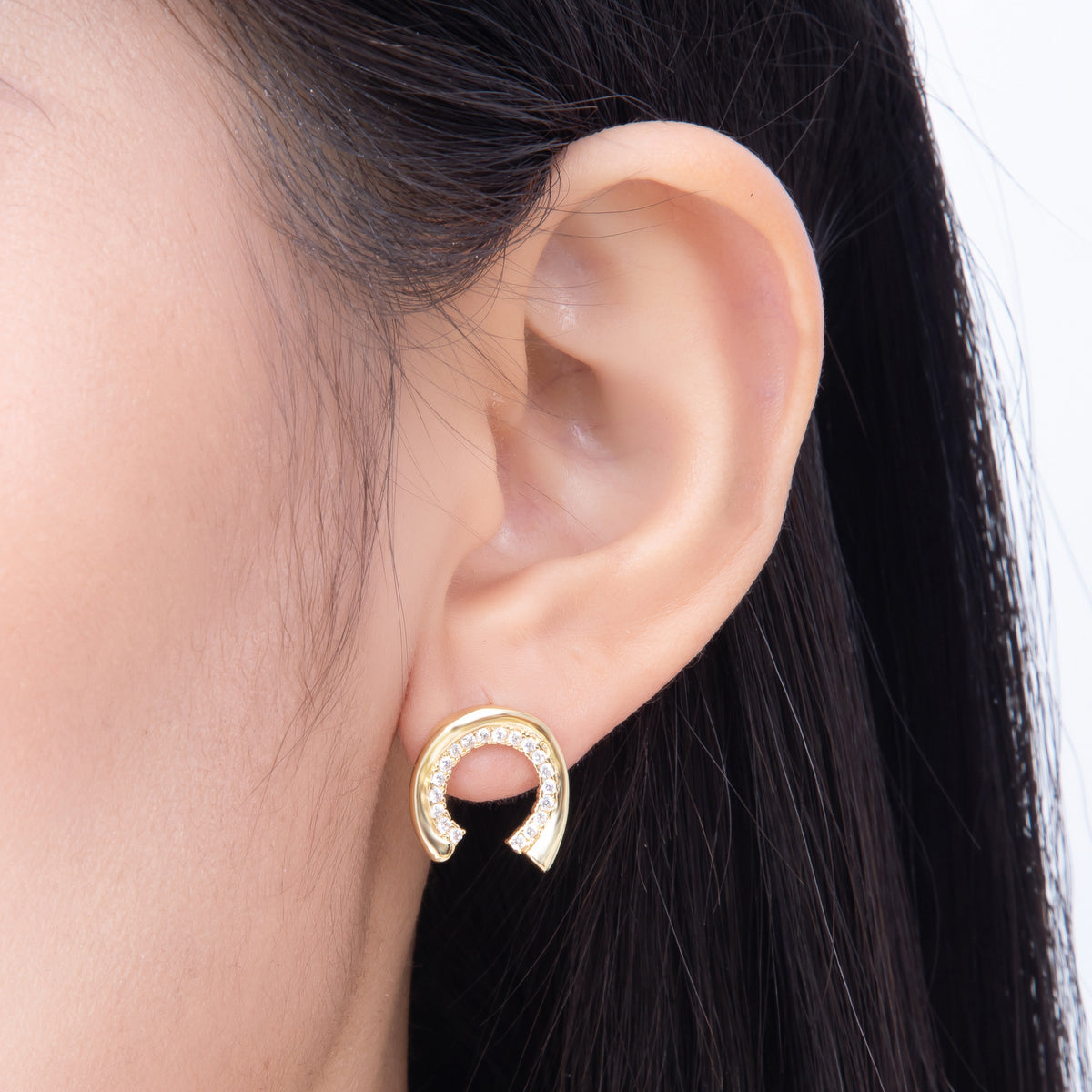16K Gold Filled 14mm Horseshoe Curved Open U Shaped Hoop Earrings | Earrings-00829 - Earrings-00830