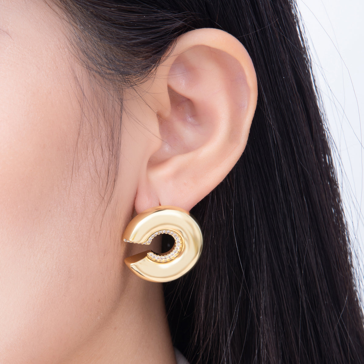 16K Gold Filled 26mm Simple Plain Chunky C-Hoop Earrings | Earrings-00827 - Earrings-00828