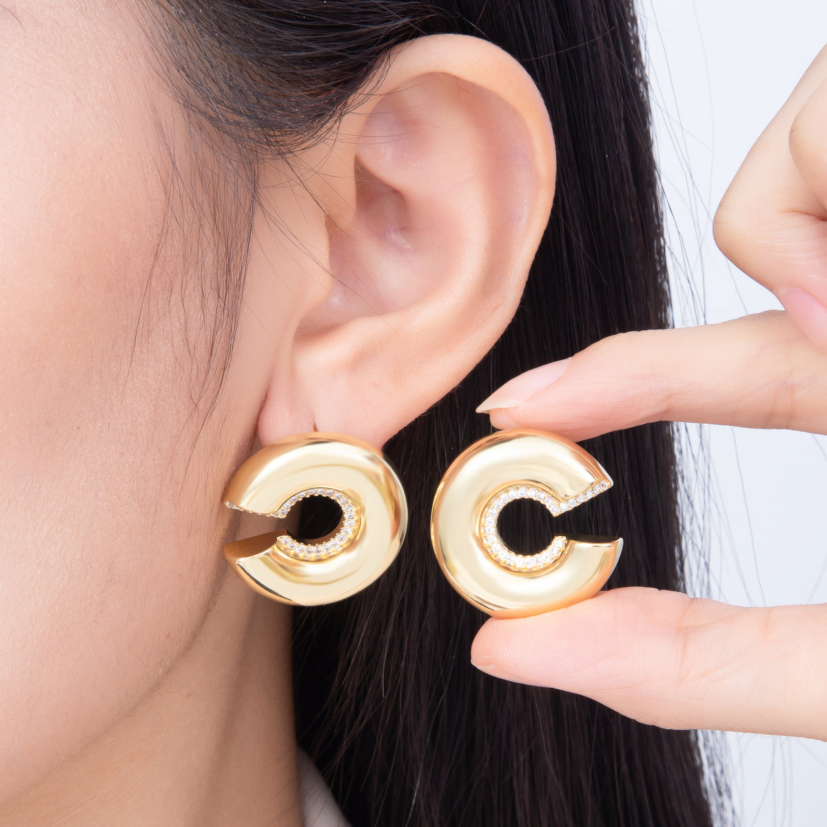16K Gold Filled 26mm Simple Plain Chunky C-Hoop Earrings | Earrings-00827 - Earrings-00828