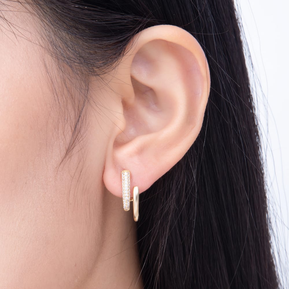 16K Gold Filled 18mm Micro Paved CZ Double Layered Spiral Hoop Earrings | Earrings-00981 - Earrings-00982