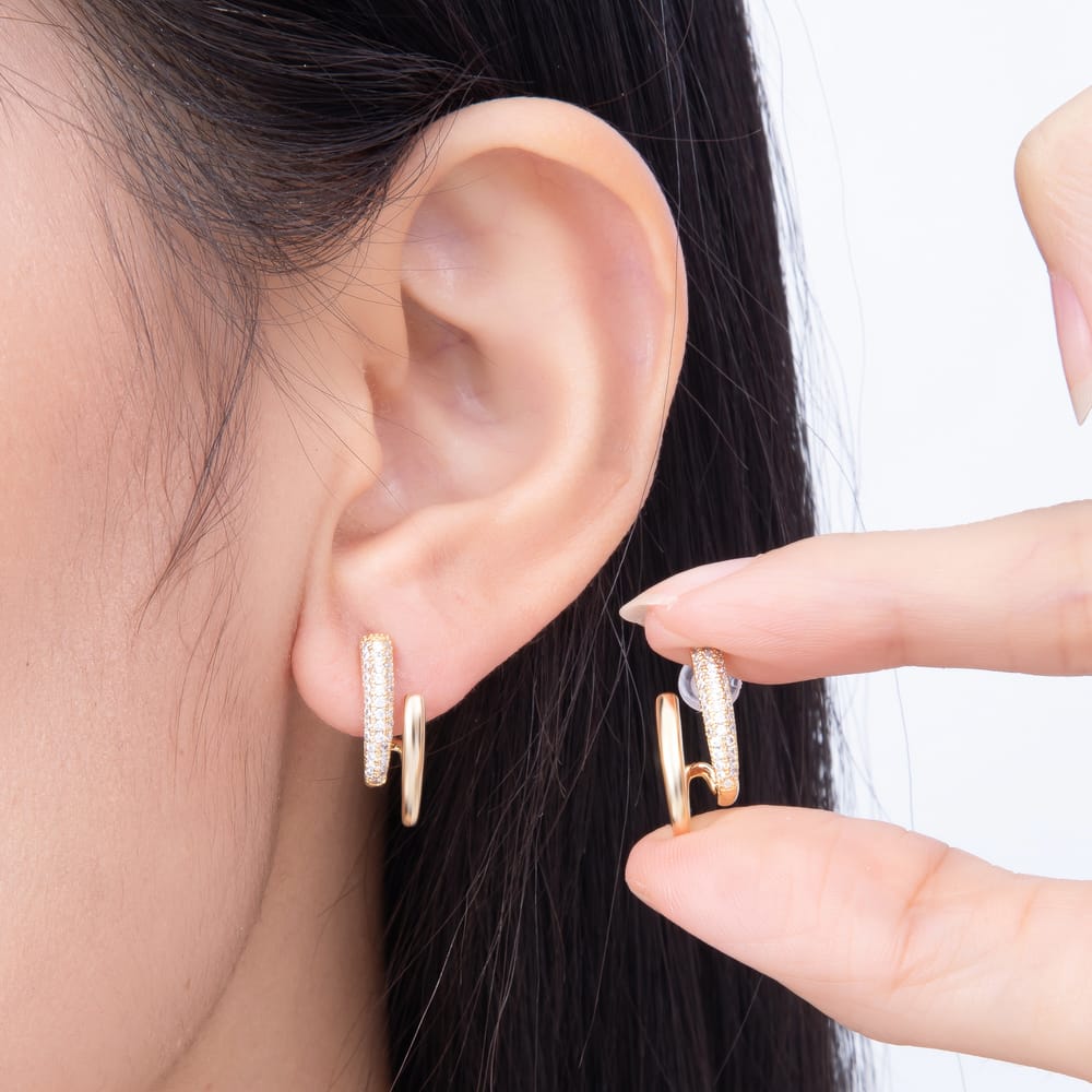 16K Gold Filled 18mm Micro Paved CZ Double Layered Spiral Hoop Earrings | Earrings-00981 - Earrings-00982