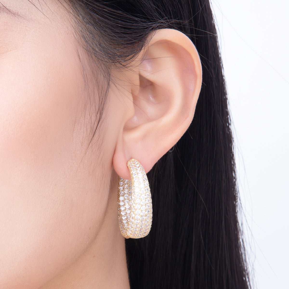 16K Gold Filled 33mm Micro Paved CZ Chunky Open Hoop Earrings in Gold & Silver | Earrings-00849 - Earrings-00850