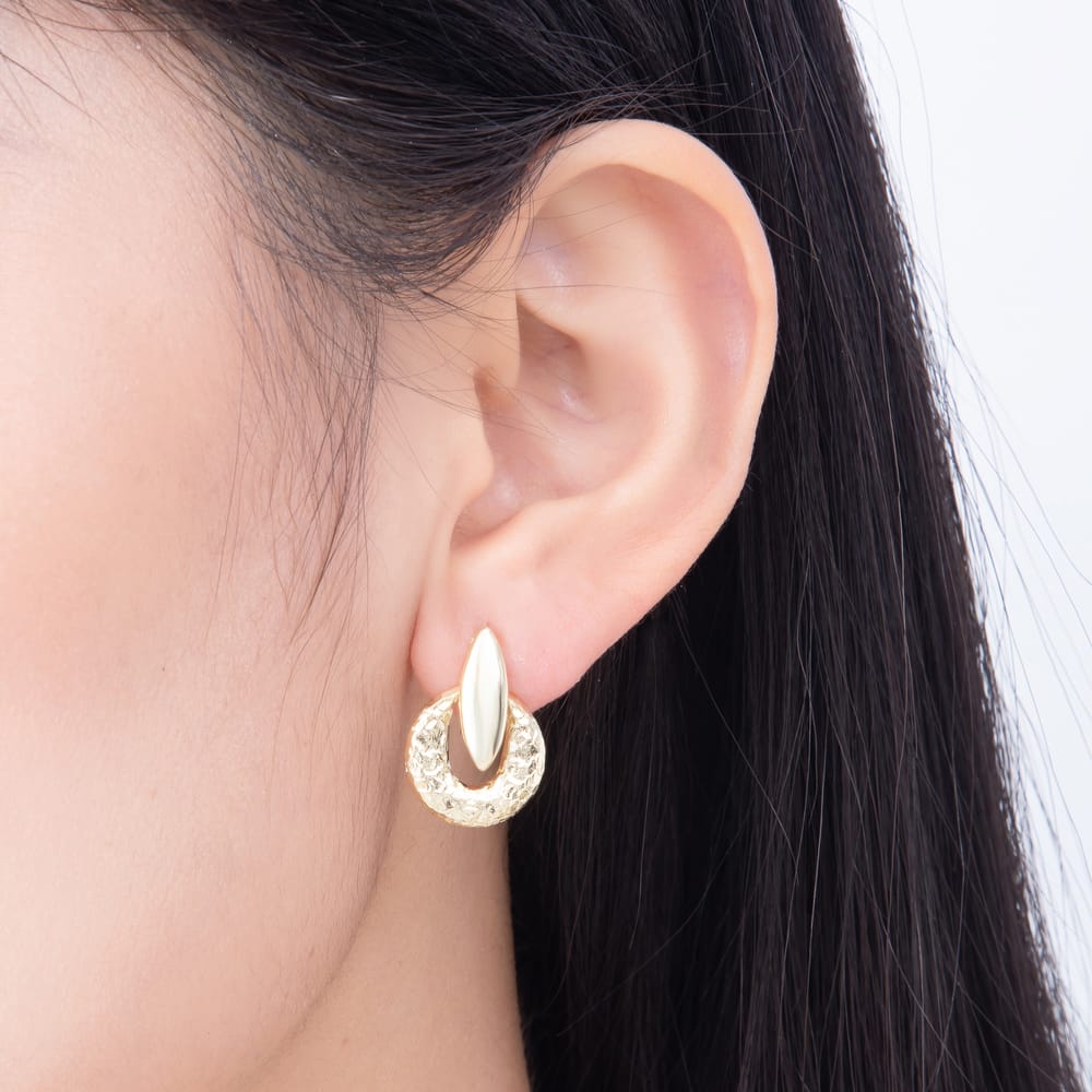 16K Gold Filled 20mm Hammered Circle Textured Open Ring Oval Stud Earrings | Earrings-00941