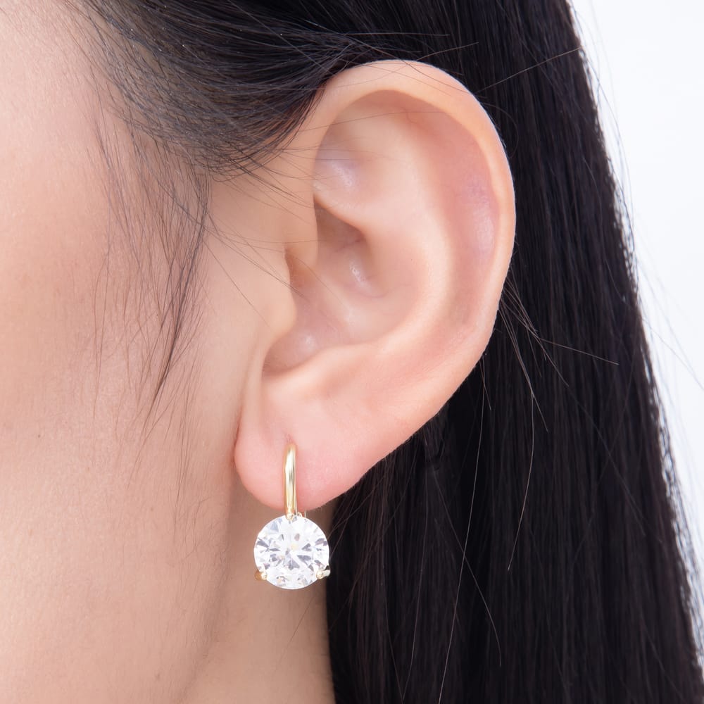 16K Gold Filled 21mm Solitaire Round Clear CZ Lever Back Drop Earrings | Earrings-00940