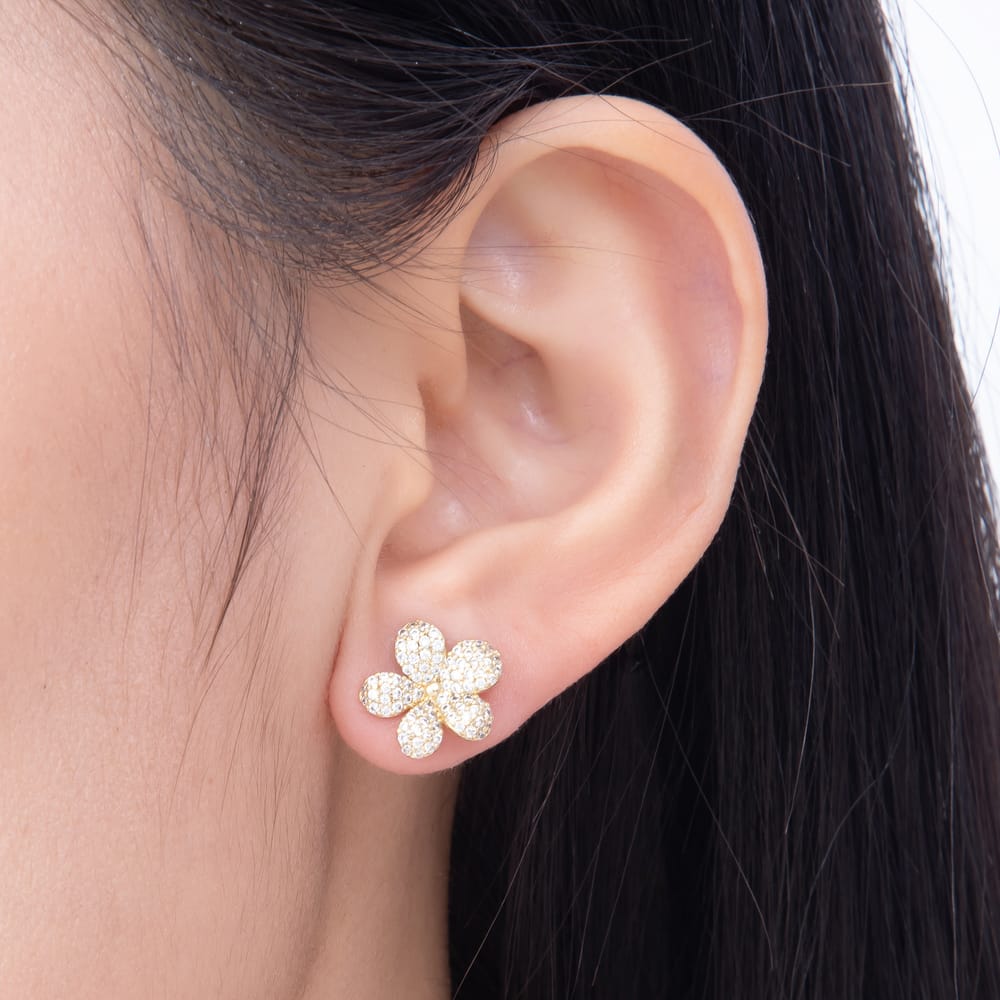 14K Gold Filled 13mm Micro Paved CZ Daisy Flower Stud Earrings | Earrings-01124