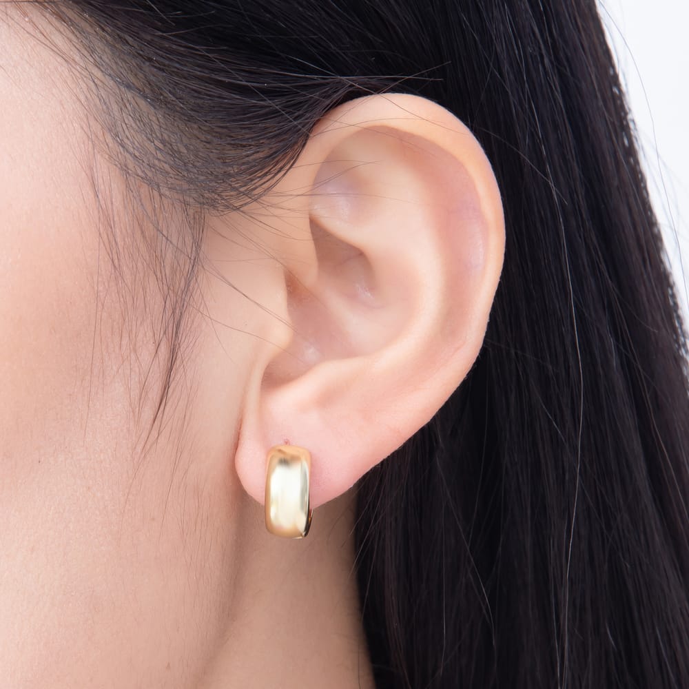 16K Gold Filled 14mm Plain Chunky Wide Dome Huggie Hoop Earrings | Earrings-00978