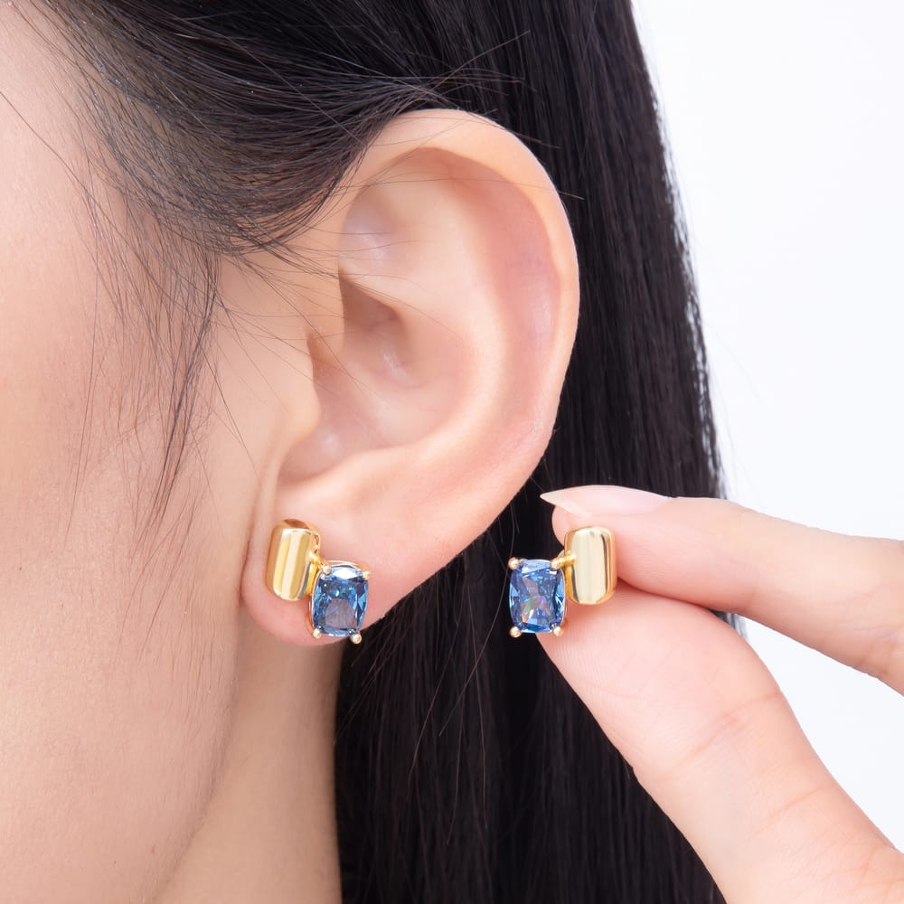 16K Gold Filled 16mm Rectangle Colorful Radiant Cut CZ Solitaire Stud Earrings| Earrings-00898 - Earrings-00902