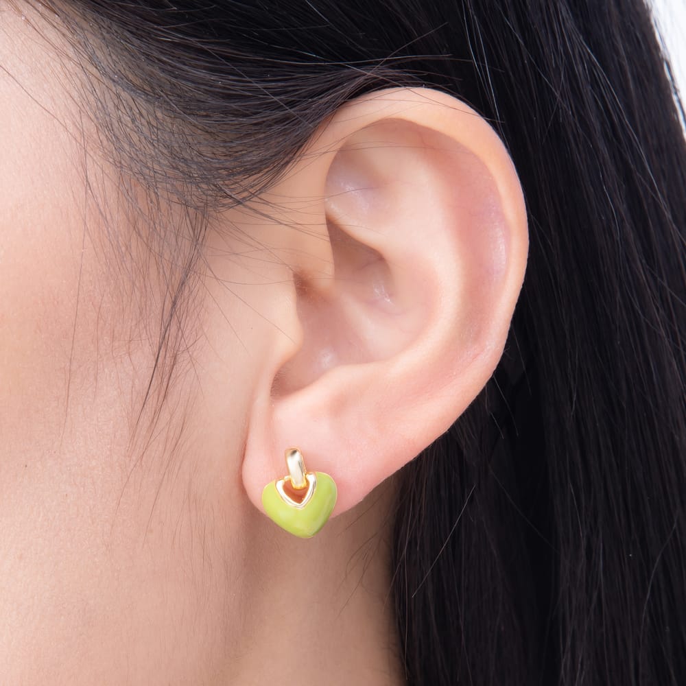 16K Gold Filled 16mm Colorful Pastel Enamel Puffed Heart Drop Stud Earrings | Earrings-00991 - Earrings-00998