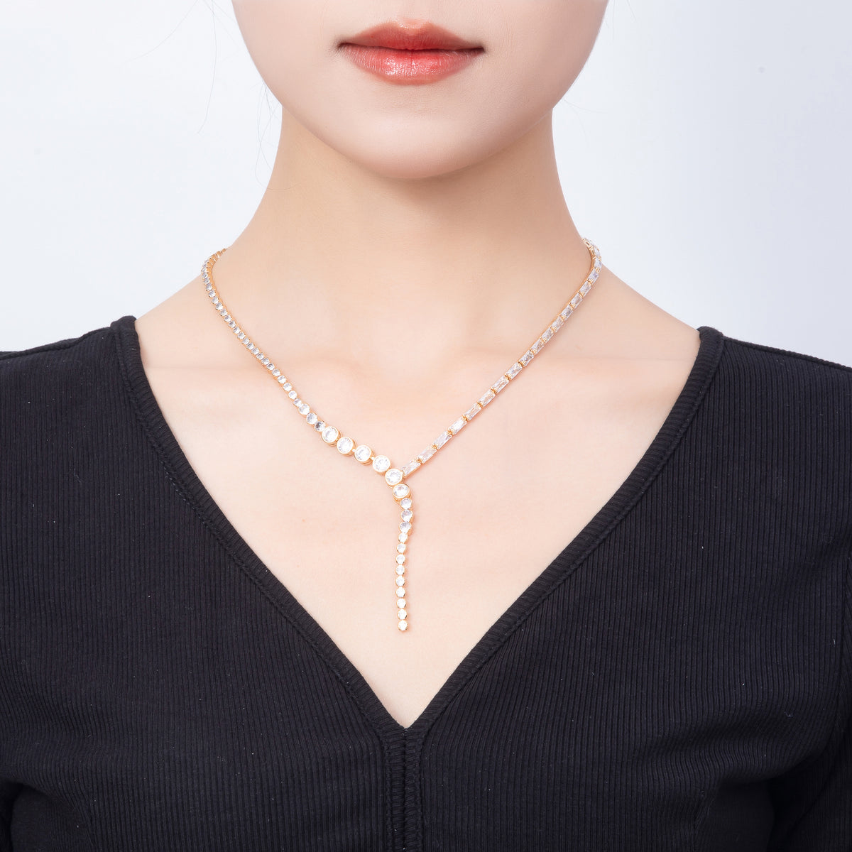 16K Gold Filled 6mm CZ Lariat Necklace Tennis Chain 17 Inch Choker Necklace | WA-00440  WA-00442