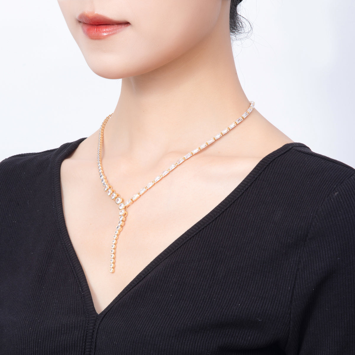 16K Gold Filled 6mm CZ Lariat Necklace Tennis Chain 17 Inch Choker Necklace | WA-00440  WA-00442
