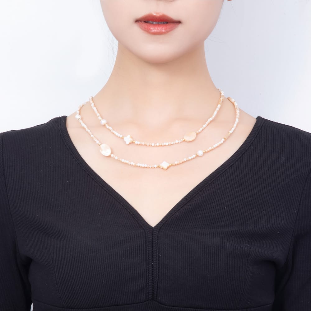 Stainless Steel 11mm Shell Pearl Citrine Multifaceted Round Crystal Gemstone Chain 40 Inch Necklace | WA-01224