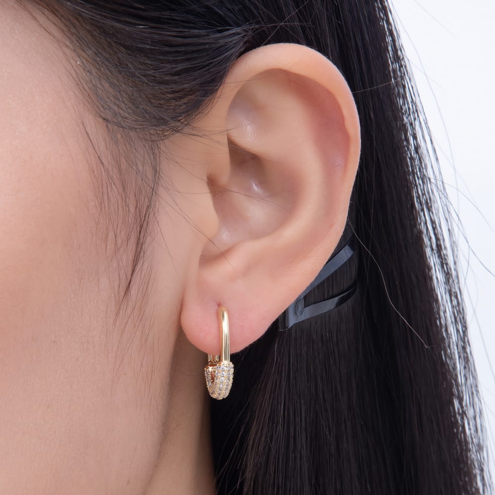 16K Gold Filled 18mm Micro Paved CZ U-Shaped Oblong Hoop Earrings | Earrings-01102