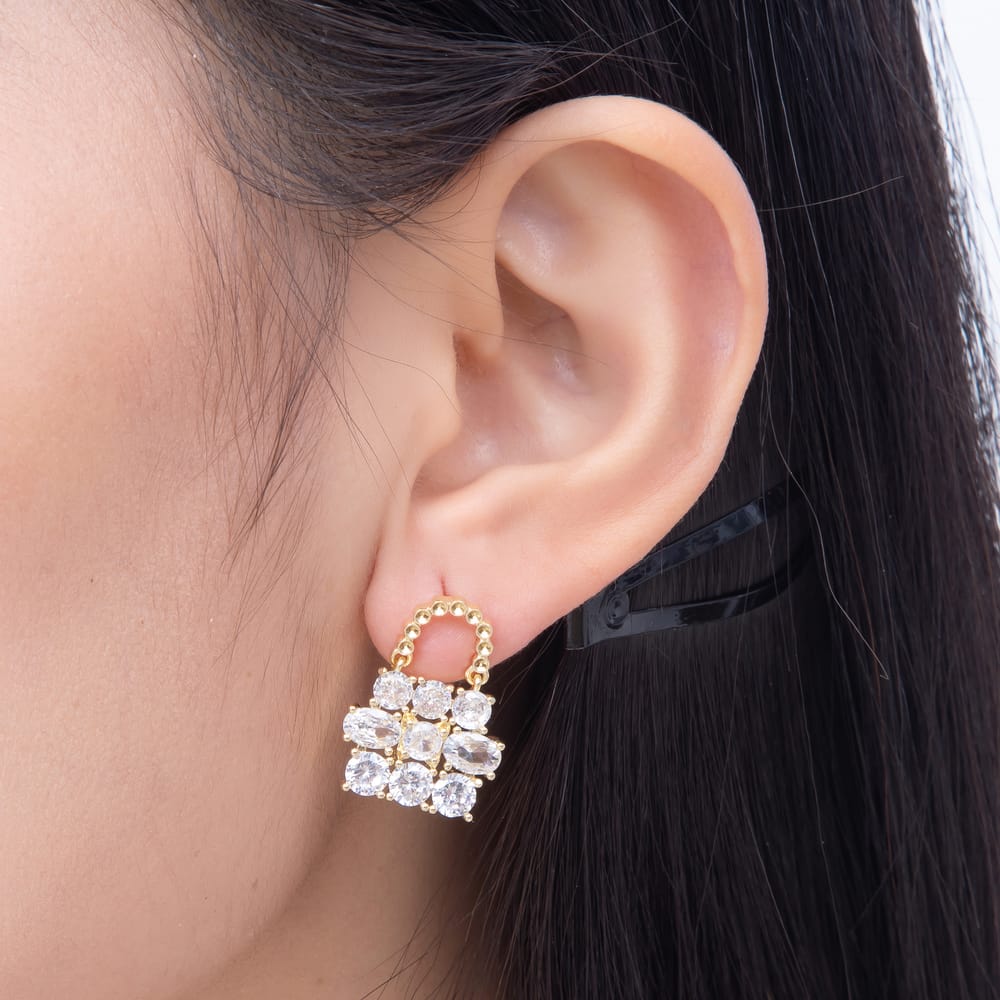 16K Gold Filled 22mm Clear Multi Cut CZ Luxury Handbag Stud Earrings| Earrings-00872 - Earrings-00873