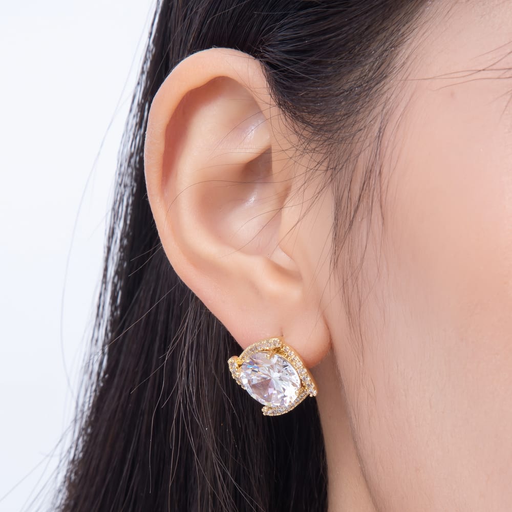 16K Gold Filled 18mm Round CZ Micro Paved Swirl Halo Stud Earrings| Earrings-00936