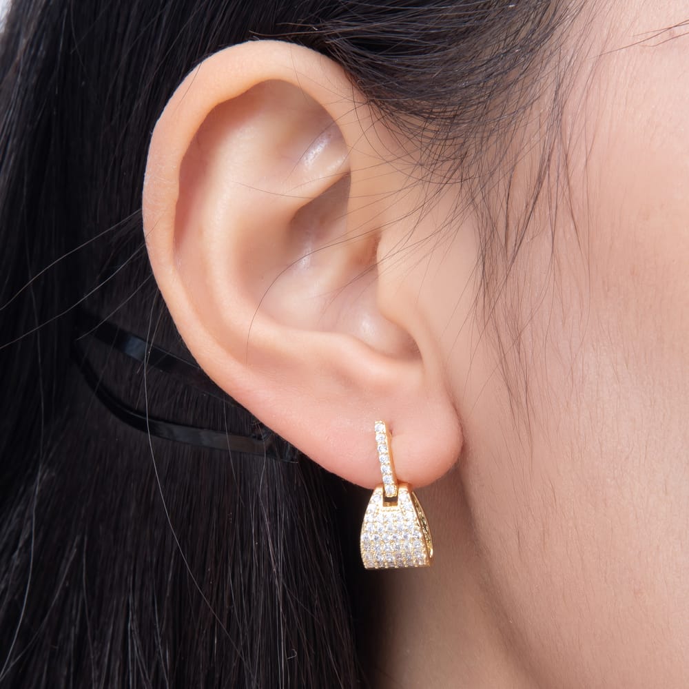 16K Gold Filled 18mm Clear Micro Paved CZ Handbag Tote Bag Stud Earrings| Earrings-00880 - Earrings-00881