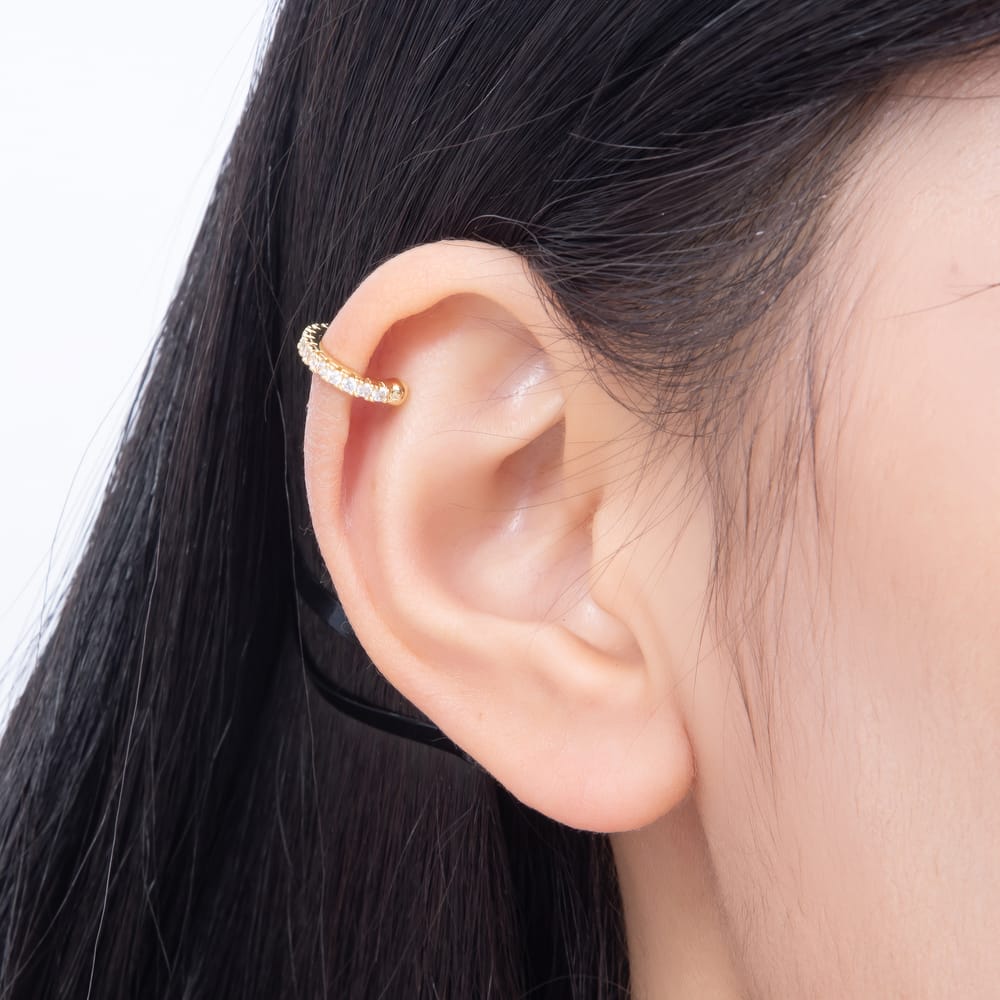 16K Gold Filled 13mm Clear Micro Paved CZ Ear Cuff Earrings | AI-00010