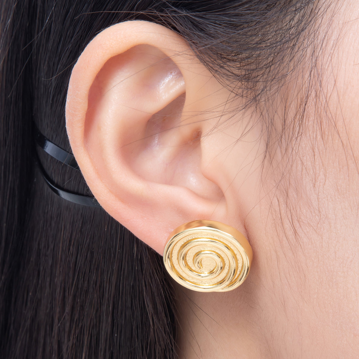 16K Gold Filled 20mm Plain Concentric Spiral Swirl Dome Statement Stud Earrings in Gold & Silver | Earrings-00868 - Earrings-00869