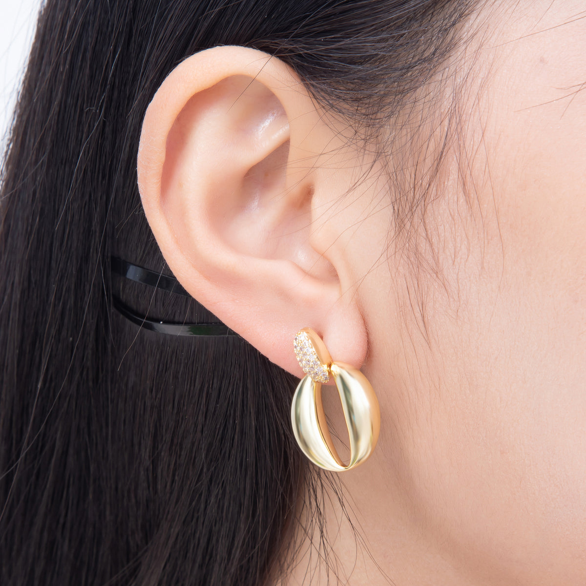 16K Gold Filled 26mm Micro Paved CZ Chunky Oval Dangle Drop Stud Earrings in Gold & Silver | Earrings-00847 - Earrings-00848