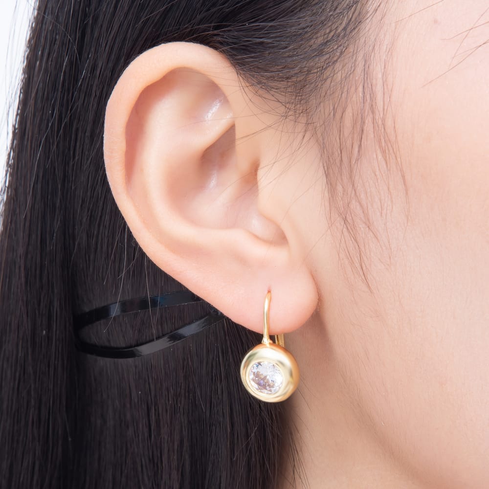 16K Gold Filled 21mm Round Solitaire Clear CZ Chunky Dome Leverback Earrings| Earrings-00913