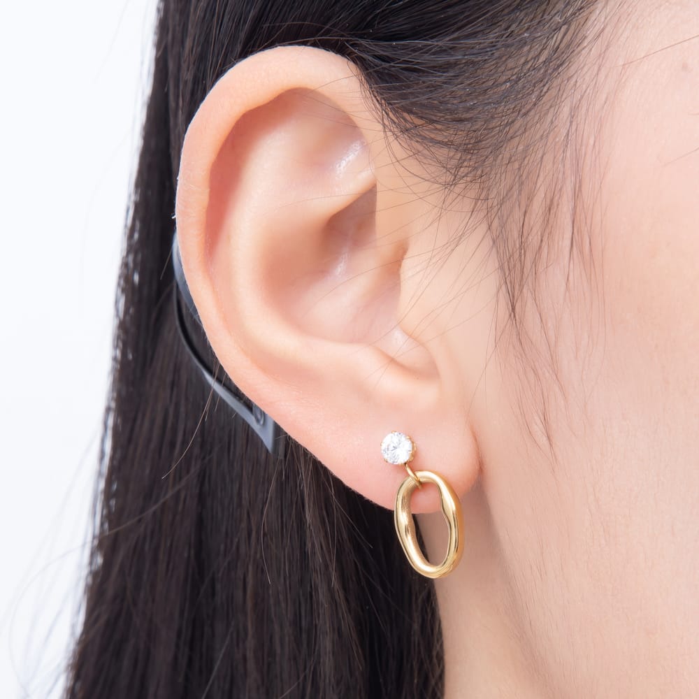 Stainless Steel PVD 18mm Clear CZ Open Molten Oval Drop Earrings in Gold & Silver | Earrings-01155 Earrings-01156