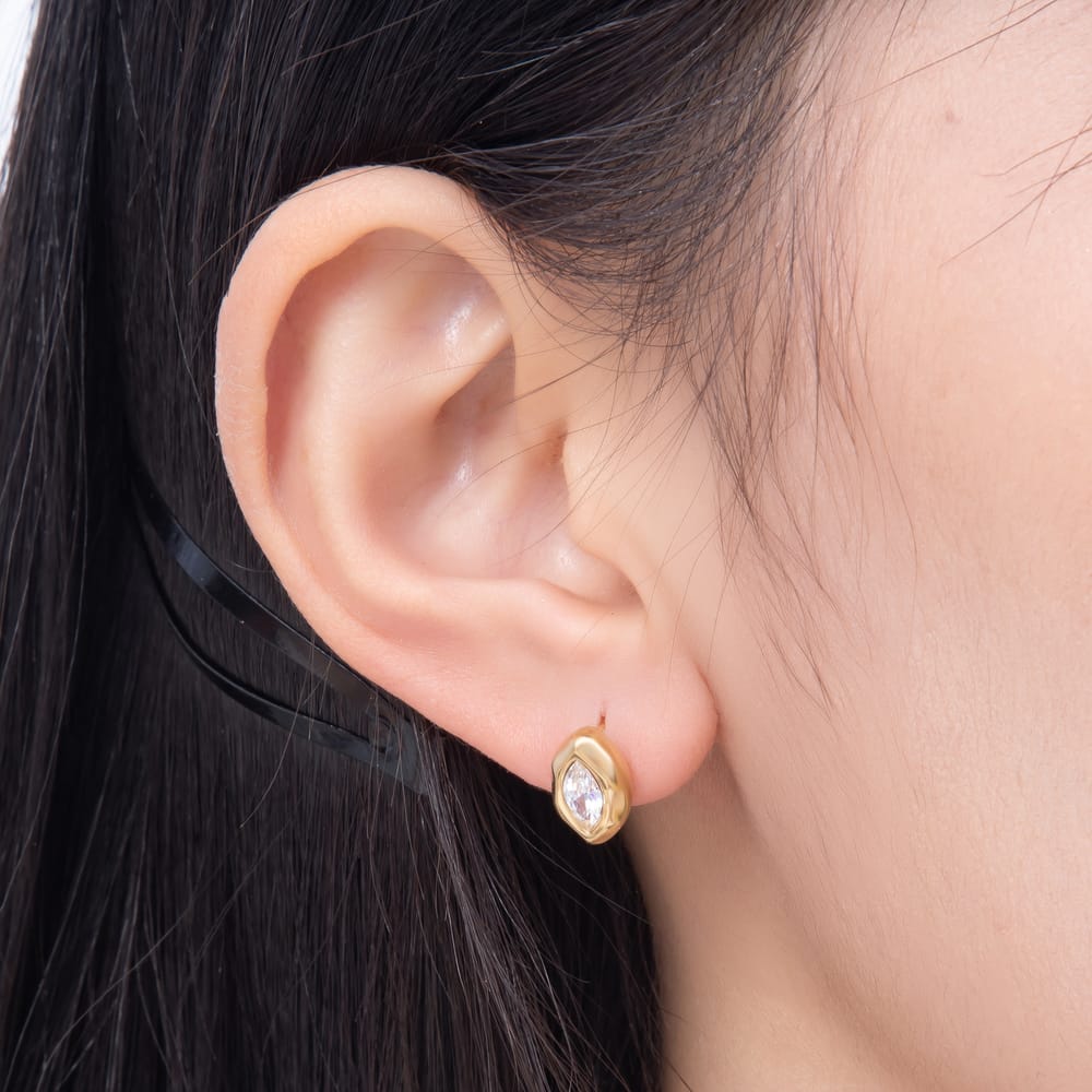 Stainless Steel 11mm Clear CZ Marquise Geometric Molten Bezel Mini Stud | Earrings-01152