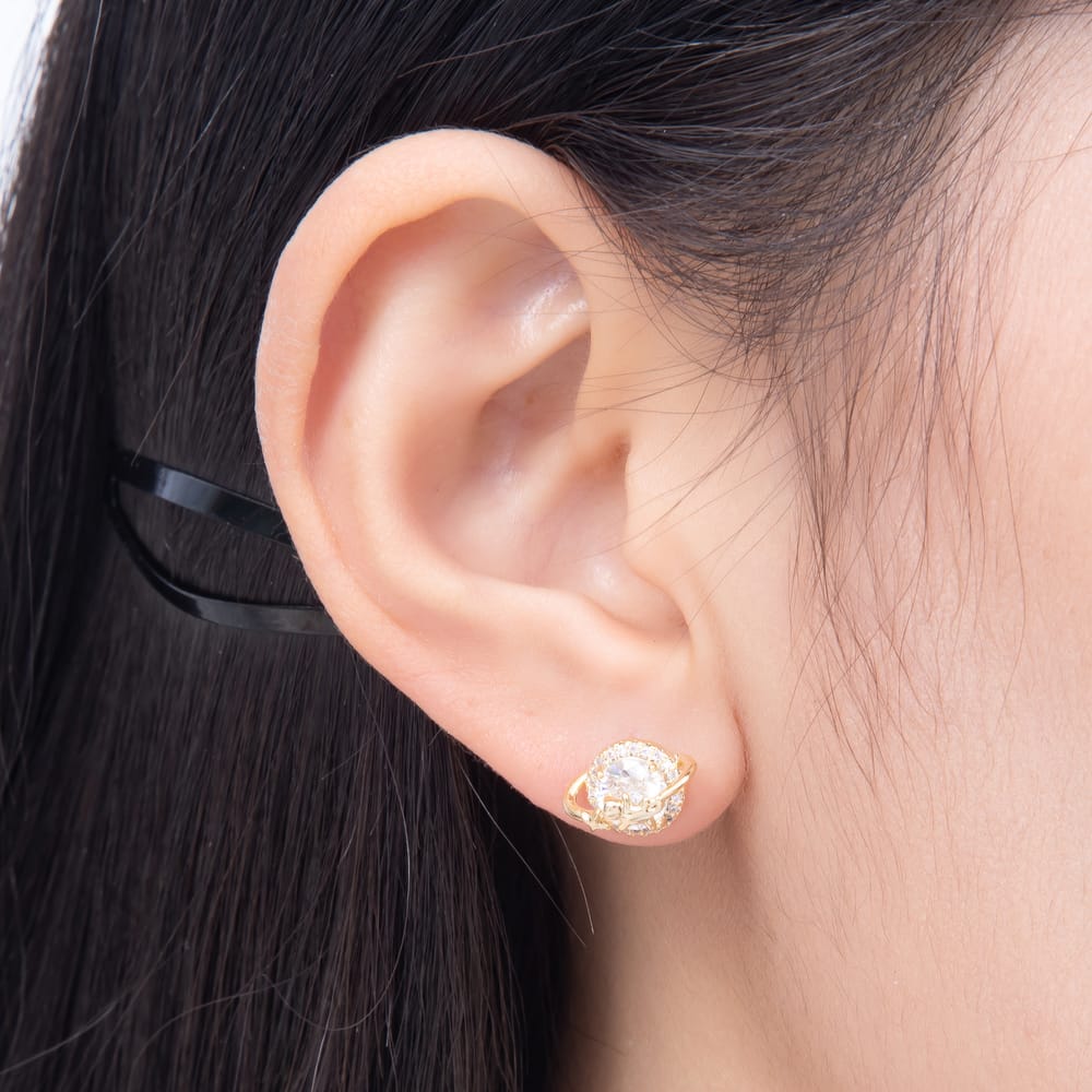 16K Gold Filled 18mm Micro Paved CZ Celestial Saturn Planet Round Stud Earrings in Gold & Silver | Earrings-01009 Earrings-01010