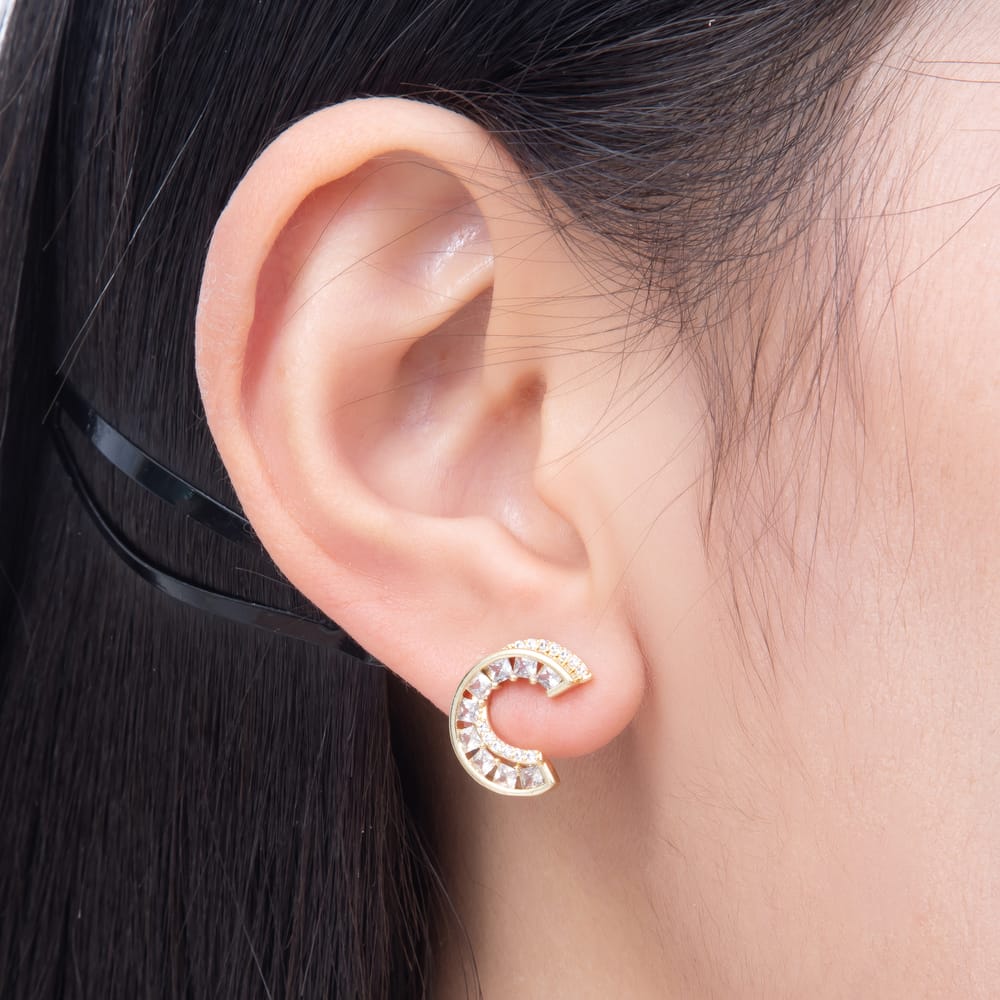 16K Gold Filled 16mm Double Row CZ C-Hoop Statement Earrings in Gold & Silver | Earrings-00945 - Earrings-00946