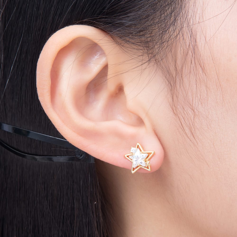 16K Gold Filled 11mm Layered Star Cut Clear CZ Celestial Stud Earrings | Earrings-01040 - Earrings-01041