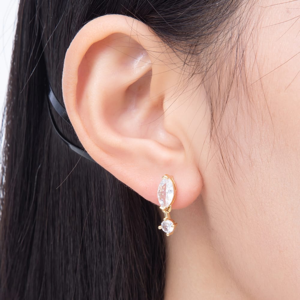 16K Gold Filled 18mm Marquise and Round Clear CZ Drop Stud Earrings | Earrings-01051 - Earrings-01052