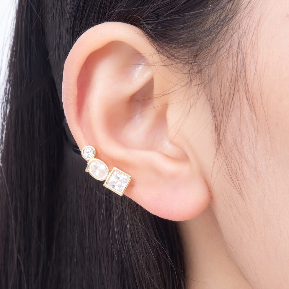 16K Gold Filled 17mm Clear CZ Round Oval Square Bezel Ear Cuff Earrings in Gold & Silver | AI00021 AI00022