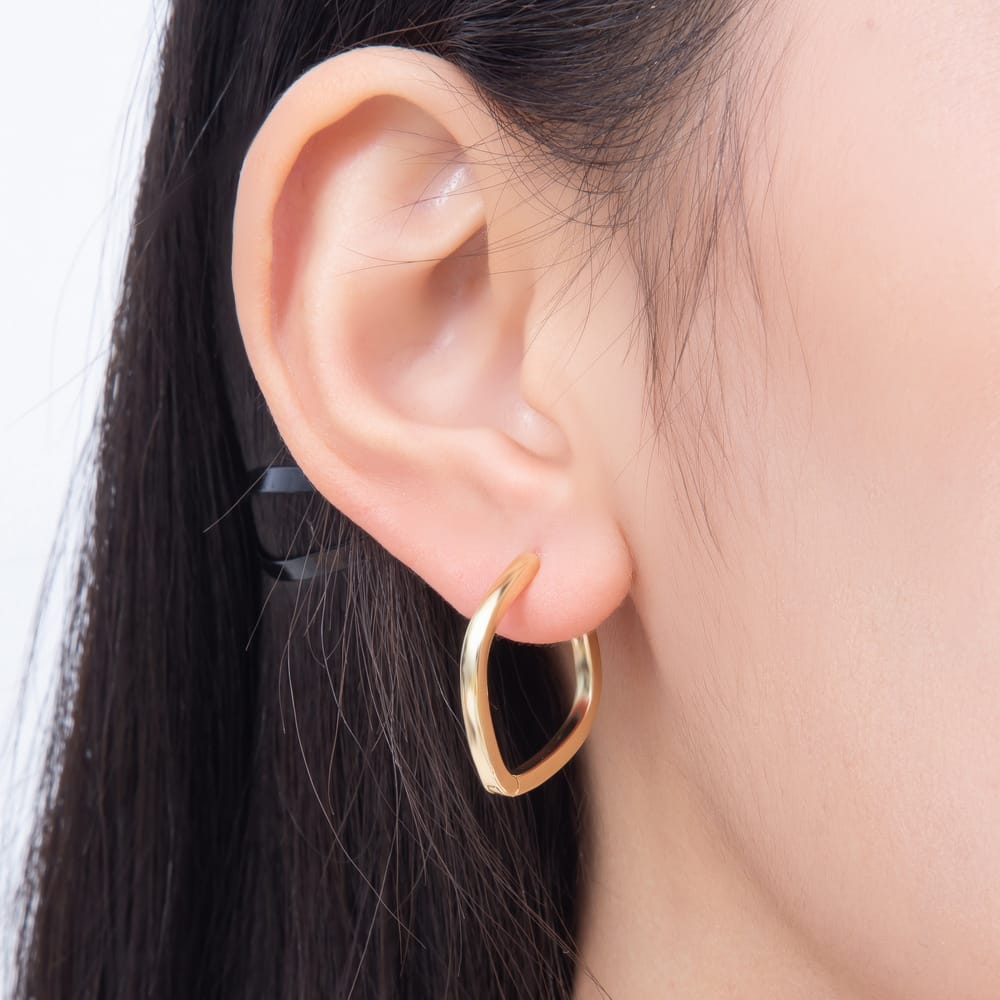 16K Gold Filled 25mm Plain Cushion Square Huggie Hoop Earrings | Earrings-00957 - Earrings-00958
