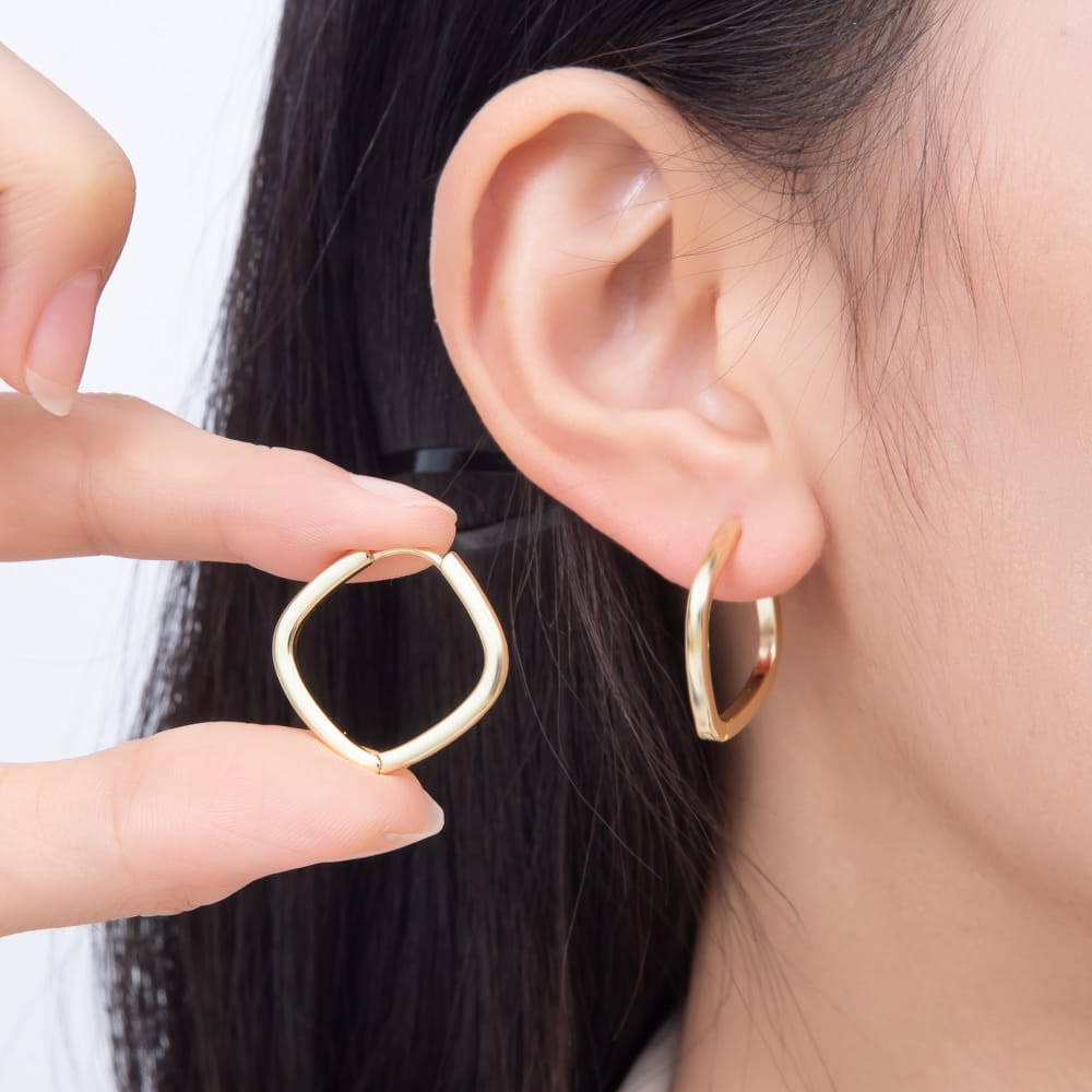 16K Gold Filled 25mm Plain Cushion Square Huggie Hoop Earrings | Earrings-00957 - Earrings-00958