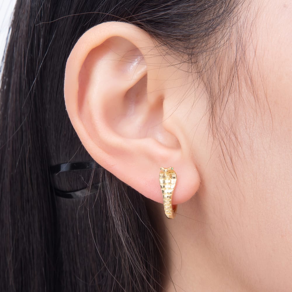16K Gold Filled 16mm Green CZ Serpent Snake Cartilage Huggie Earrings in Gold & Silver | Earrings-01084 Earrings-01085
