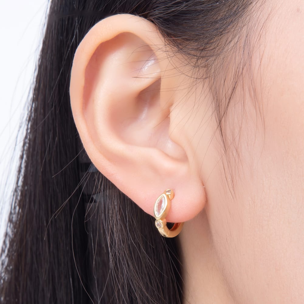 Dainty 16K Gold Filled 13mm Marquise CZ Huggie Hoop Earrings Gold & Silver | Earrings-01082