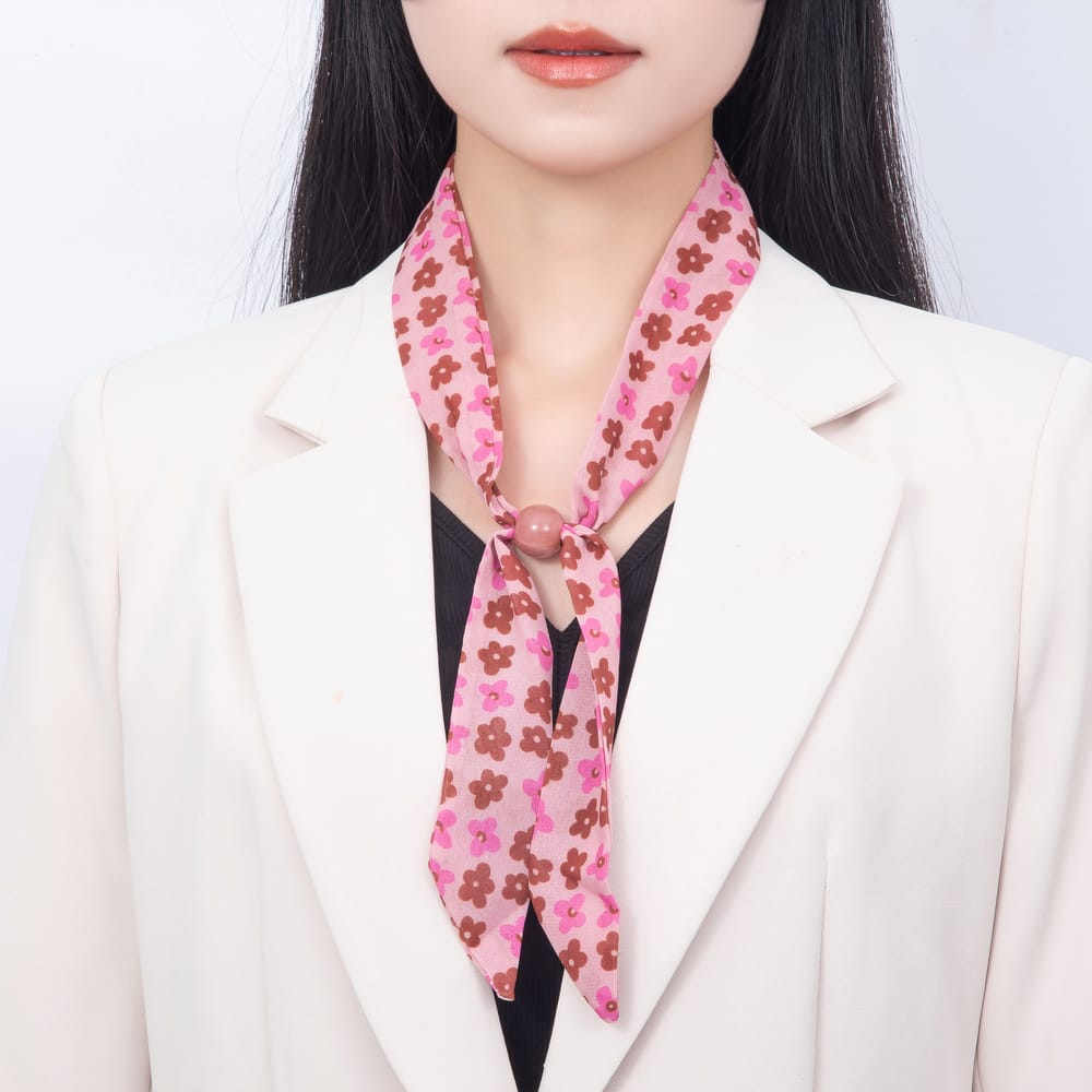 Slider Beads Ditsy Floral Chiffon Ribbon Scarf Bandana Scarf Necklace | WA-00489