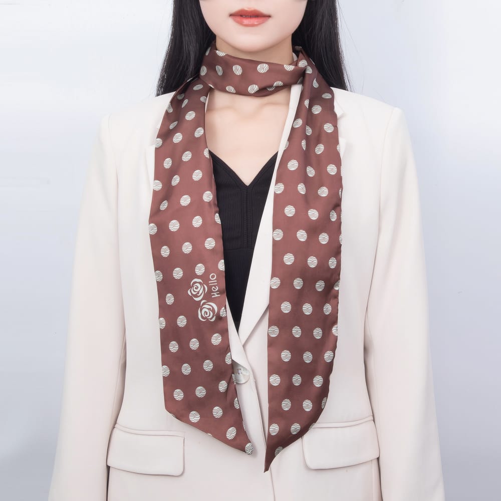 Polka Dot Rose & Checkered Printed Satin Twill Ribbon Scarf Necklace | WA-00556