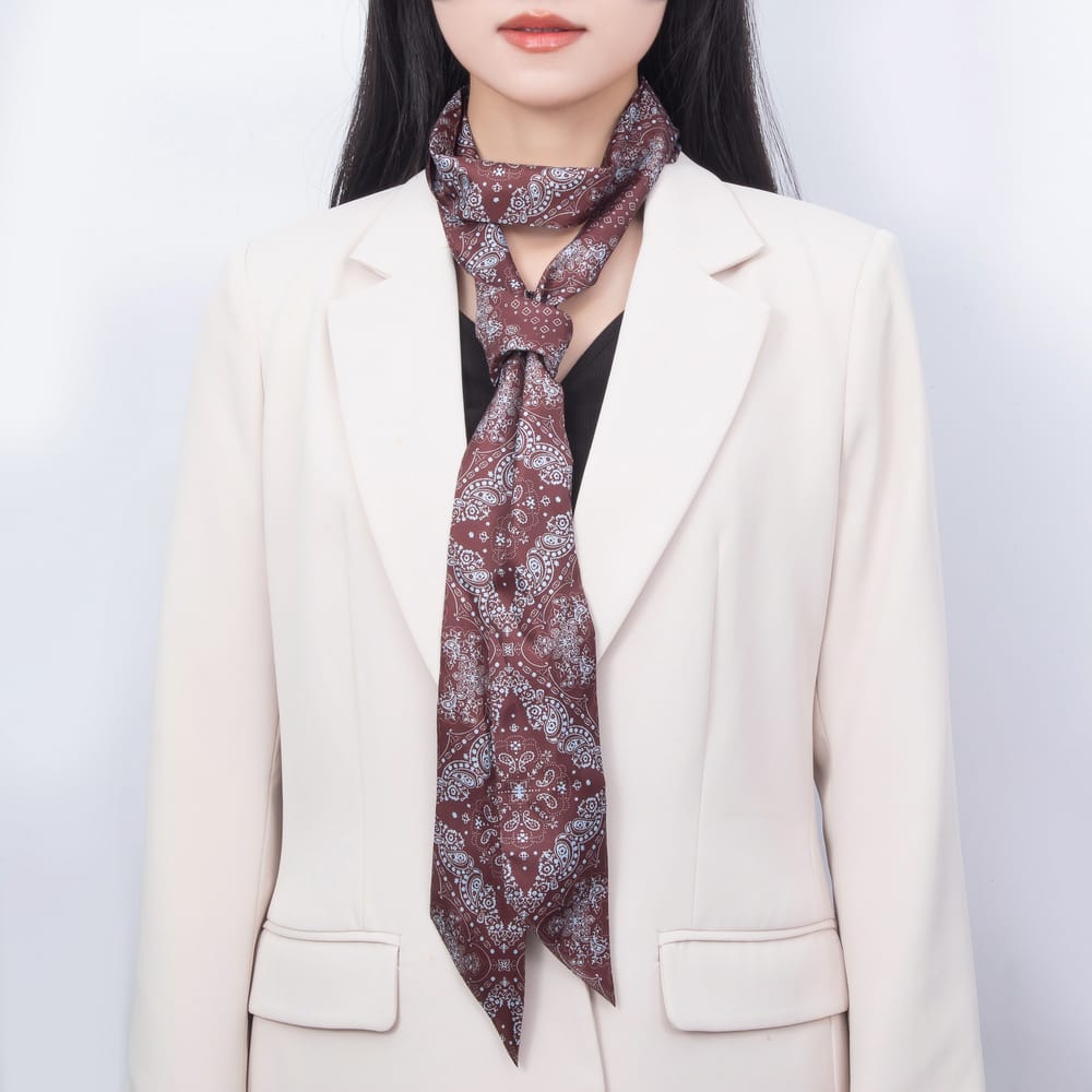 Vintage Bandana Paisley & Floral Printed Satin Twill Ribbon Scarf Necklace | WA-00571 - WA-00573